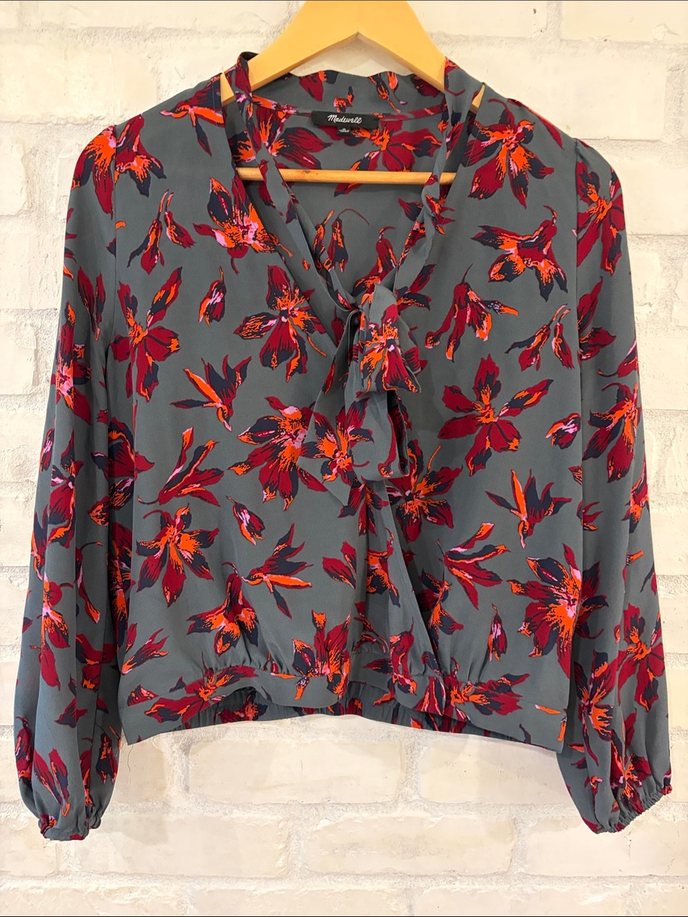 Madewell Silk Tie Neck Wrap Blouse